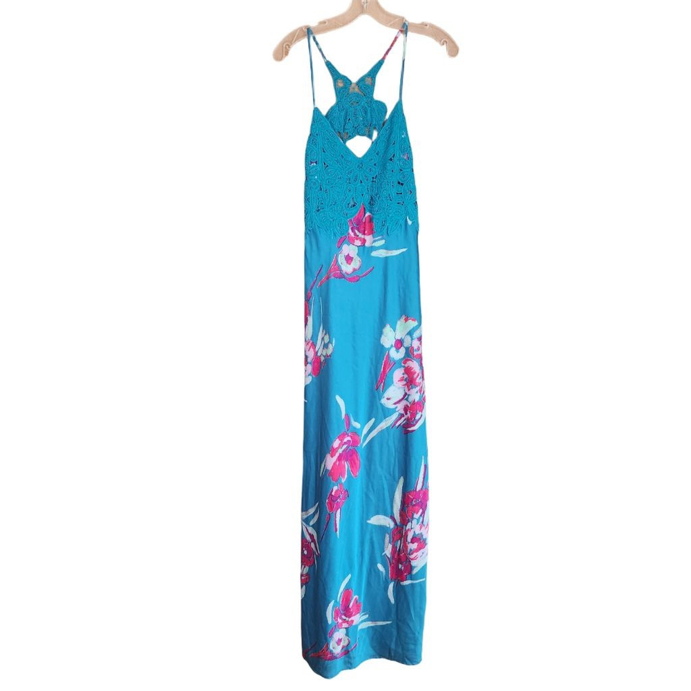FREE PEOPLE Forever Yours Lace Satin Floral Maxi Dress Size XS - Picture 6 of 10